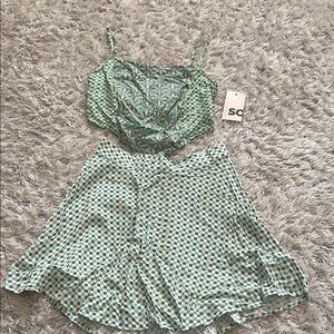 Green and White Patterned Two-Piece Set